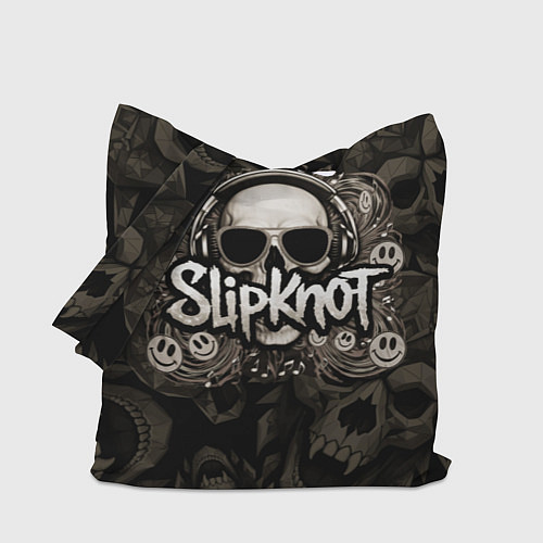 Сумка-шоппер Slipknot на фоне черепа в очках и наушниках / 3D-принт – фото 1
