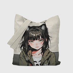 Сумка-шопер Девушка-кошка в болотной толстовке, цвет: 3D-принт