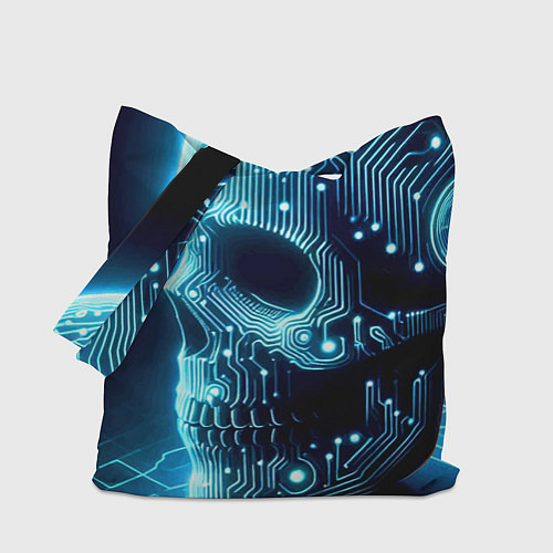 Сумка-шоппер Cyber neon skull - ai art с дорожками на плате / 3D-принт – фото 1