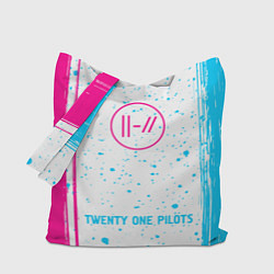 Сумка-шопер Twenty One Pilots neon gradient style по-центру, цвет: 3D-принт