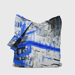 Сумка-шопер Сине-белая абстракция на чёрном фоне, цвет: 3D-принт