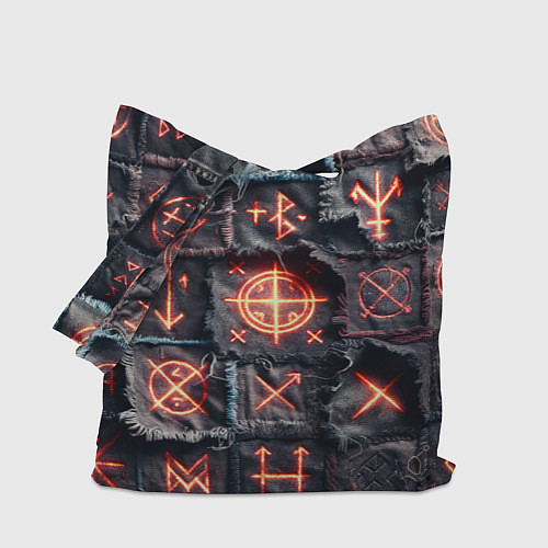 Сумка-шоппер Символы викингов на пэчворк джинсах / 3D-принт – фото 1