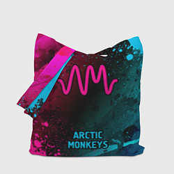 Сумка-шопер Arctic Monkeys - neon gradient по-центру, цвет: 3D-принт