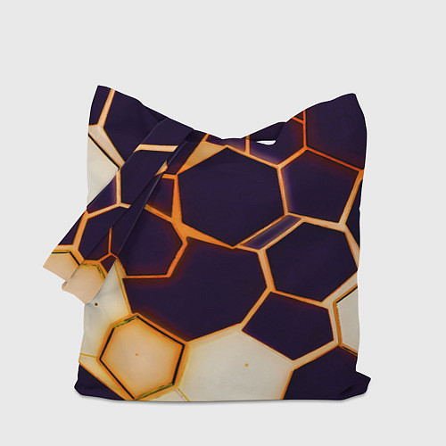 Сумка-шоппер Чёрные шестиугольники на чёрном фоне / 3D-принт – фото 1