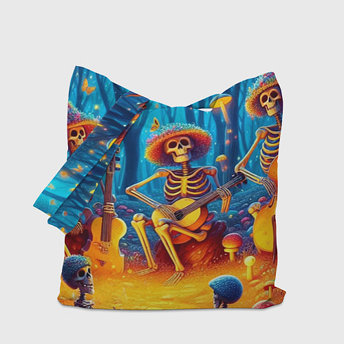 Сумка-шоппер Музыкальная группа скелетов на лесной поляне / 3D-принт – фото 1