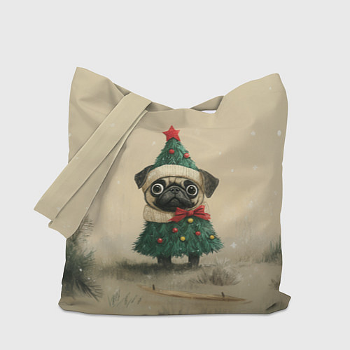 Сумка-шоппер Щенок мопс - елочка / 3D-принт – фото 1