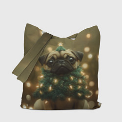 Сумка-шопер Новогодний мопс - елка, цвет: 3D-принт