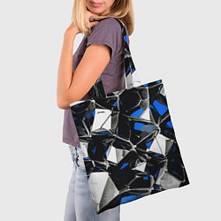 Сумка-шопер Сине-белый паттерн на чёрном фоне, цвет: 3D-принт — фото 2