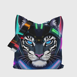 Сумка-шопер Яркий неоновый кибер тигр, цвет: 3D-принт
