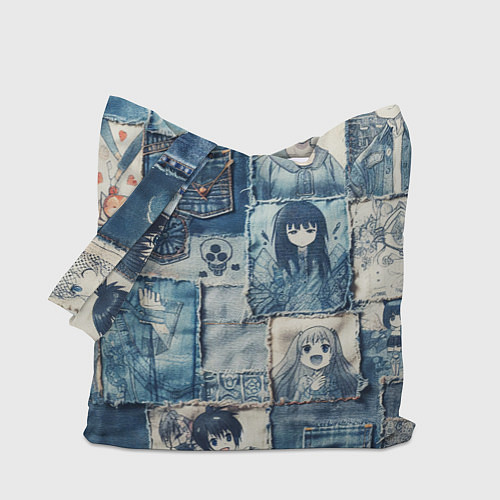 Сумка-шоппер Персонажи аниме на пэчворк / 3D-принт – фото 1