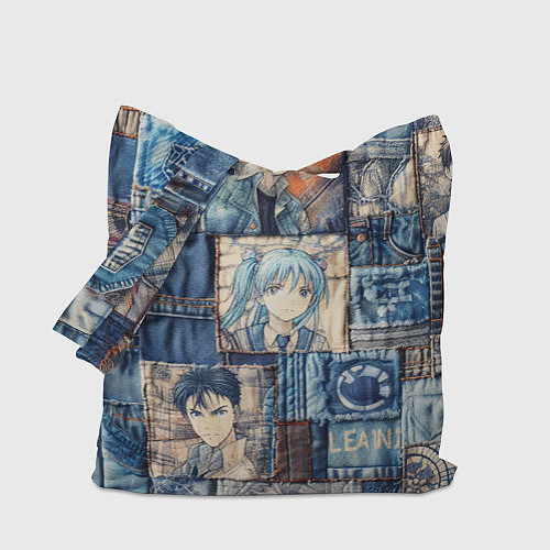 Сумка-шоппер Аниме деним-пэчворк / 3D-принт – фото 1