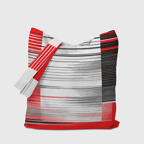 Сумка-шоппер Чёрные вертикальные полосы на красно-белом фоне / 3D-принт – фото 1