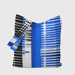 Сумка-шопер White stripes on a black and blue background, цвет: 3D-принт