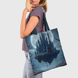 Сумка-шопер Замок Дракулы и неоновые грибы - нейроарт фантазия, цвет: 3D-принт — фото 2