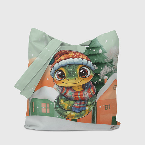 Сумка-шоппер Новогодняя змейка в шарфике / 3D-принт – фото 1