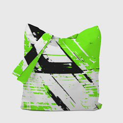 Сумка-шопер Diagonal black and green stripes on a white backgr, цвет: 3D-принт