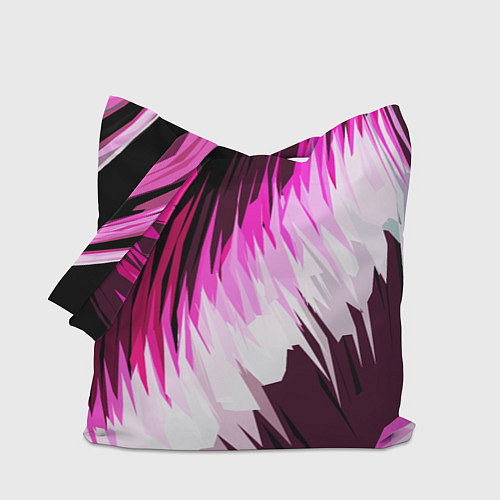 Сумка-шоппер Бело-розовые острые полосы на чёрном фоне / 3D-принт – фото 1