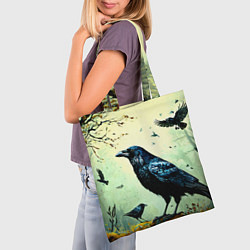 Сумка-шопер Черный ворон в осеннем лесу, цвет: 3D-принт — фото 2