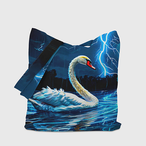 Сумка-шоппер Лебедь на пруду в гразу / 3D-принт – фото 1