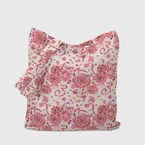 Сумка-шоппер Букеты роз с сердечками / 3D-принт – фото 1