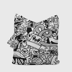 Сумка-шопер Black and white doddle monsters, цвет: 3D-принт