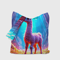 Сумка-шопер Лама в неоновых лучах, цвет: 3D-принт