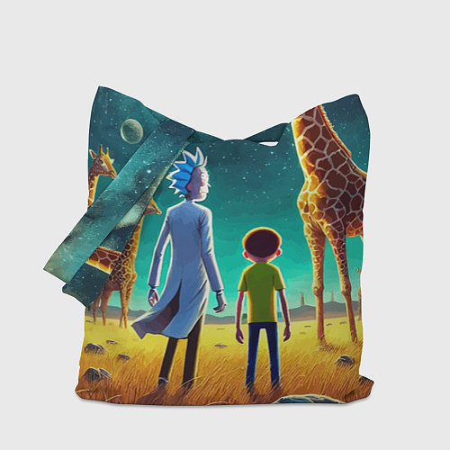 Сумка-шоппер Рик и Морти на планете жирафов - нейроарт / 3D-принт – фото 1