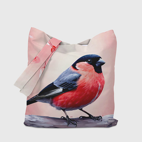 Сумка-шоппер Снегирь на розовом / 3D-принт – фото 1