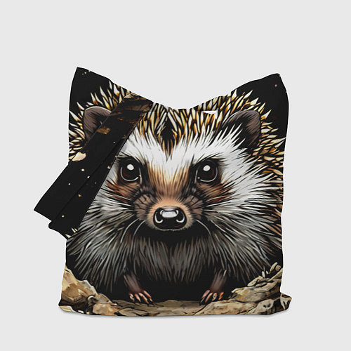 Сумка-шоппер Ёжик на черном / 3D-принт – фото 1