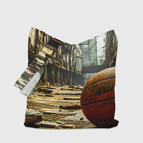 Сумка-шоппер Баскетбольный мяч и город постапокалипсиса / 3D-принт – фото 1