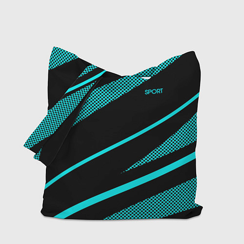 Сумка-шоппер Sport чёрный и неоновый голубой абстракция с полос / 3D-принт – фото 1