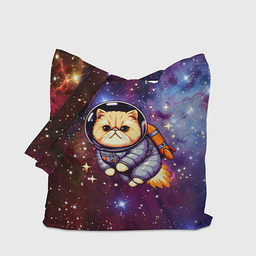 Сумка-шоппер Котик космонавт в открытом космосе / 3D-принт – фото 1