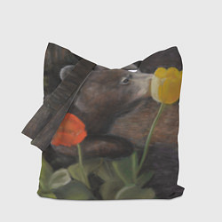 Сумка-шопер Мишка и тюльпаны, цвет: 3D-принт