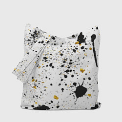 Сумка-шопер Черные и золотистые пятна краски на белом фоне, цвет: 3D-принт