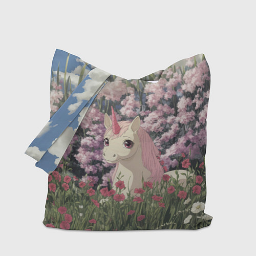 Сумка-шоппер Единорог на фоне сирени / 3D-принт – фото 1