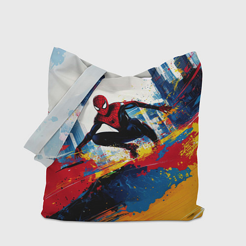 Сумка-шоппер Человек - паук и пролитая краска / 3D-принт – фото 1