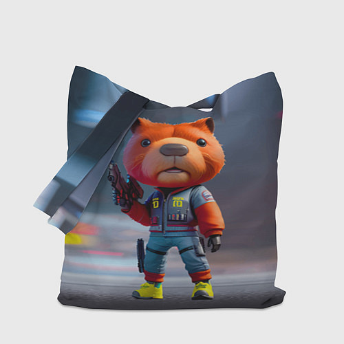 Сумка-шоппер Крутой капибара с пистолетом - киберпанк фантазия / 3D-принт – фото 1