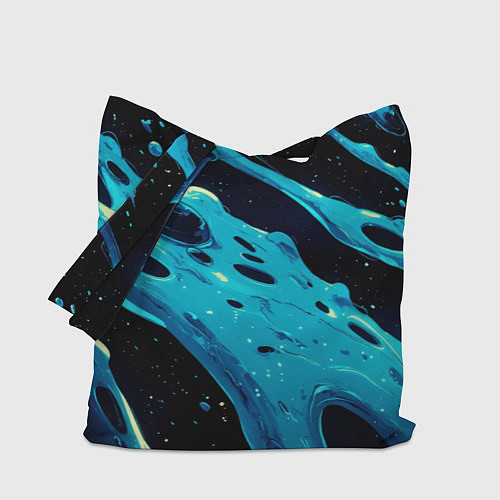 Сумка-шоппер Синие волны краски на черном / 3D-принт – фото 1