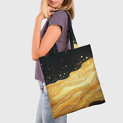 Сумка-шопер Золотистая материя на черном фоне, цвет: 3D-принт — фото 2