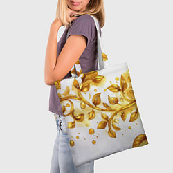 Сумка-шопер Золотые листья на белом, цвет: 3D-принт — фото 2