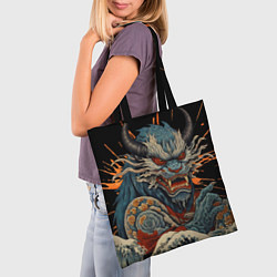 Сумка-шопер Японский дракон и волны в стиле тату ирезуми, цвет: 3D-принт — фото 2