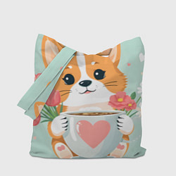 Сумка-шопер Корги с поздравлениями - 8 марта, цвет: 3D-принт