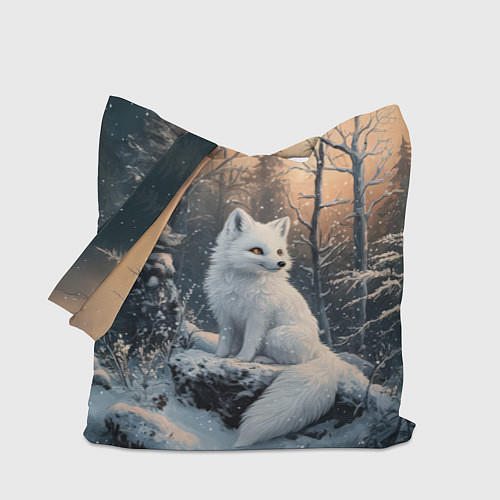 Сумка-шоппер Белый лисенок в зимнем лесу / 3D-принт – фото 1