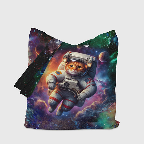 Сумка-шоппер Котик бравый космонавт - неон / 3D-принт – фото 1