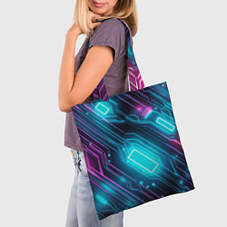Сумка-шопер Неоновый узор киберпанк микросхемы, цвет: 3D-принт — фото 2