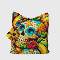 Сумка-шопер Colorfull skulls and bananas - pop art pattern, цвет: 3D-принт