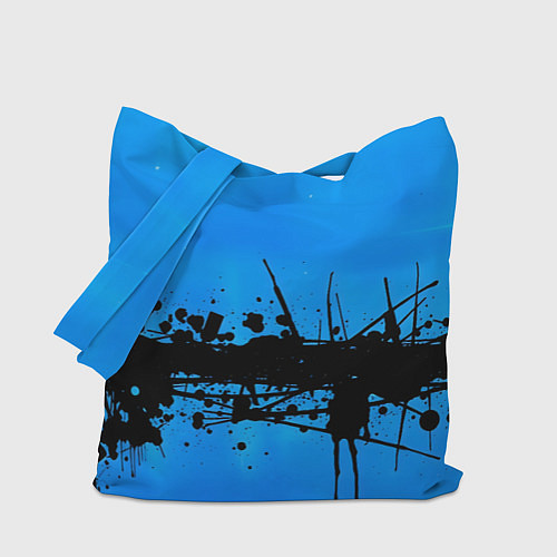 Сумка-шоппер Черные брызги краски на синем / 3D-принт – фото 1