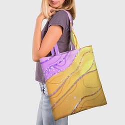 Сумка-шопер Фиолетово-золотая текстура с блестяшками, цвет: 3D-принт — фото 2