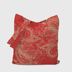 Сумка-шопер Золотые драконы на красном, цвет: 3D-принт