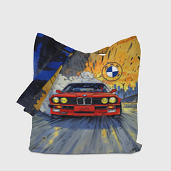 Сумка-шопер Красная BMW на скорости, цвет: 3D-принт